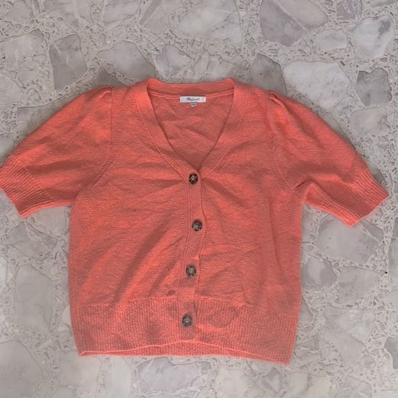 Madewell Short sleeve cardigan sweater in Electric Pink knit cotton Small - Picture 4 of 7